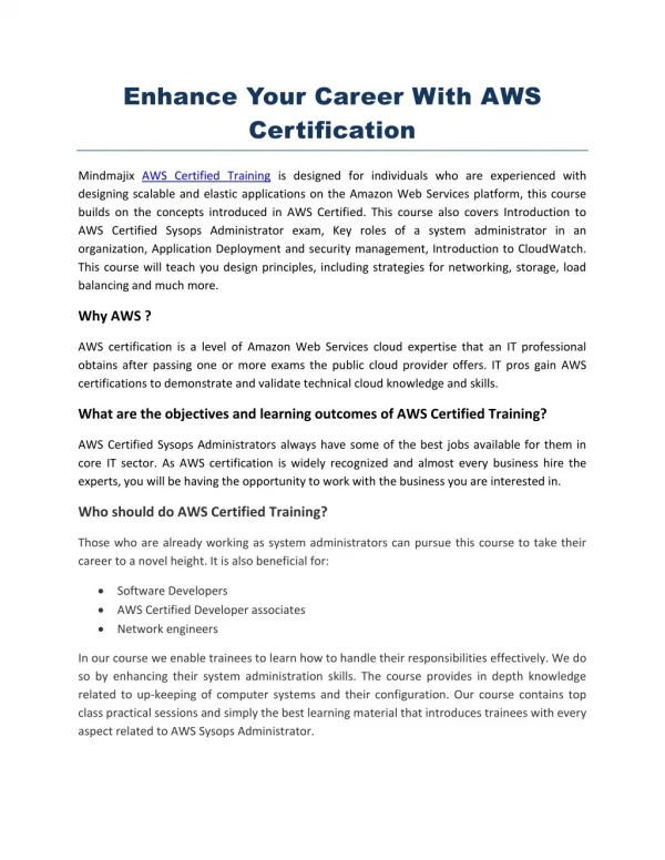 Enhance Your Career With AWS Certified Training..