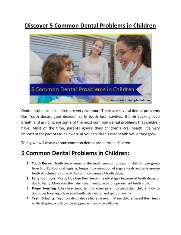 Discover 5 Common Dental Problems in Children