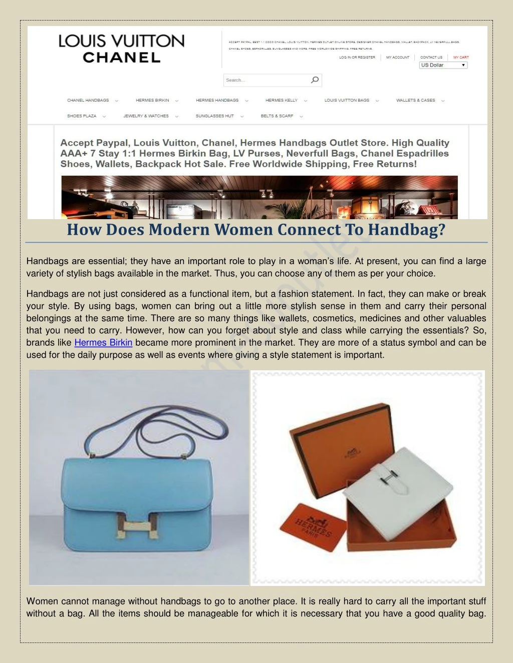 how does modern women connect to handbag