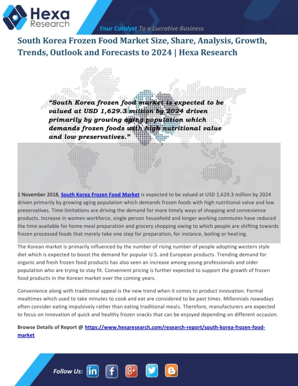 South Korea Frozen Food Market Size, Industry Report, 2024 | Hexa Research