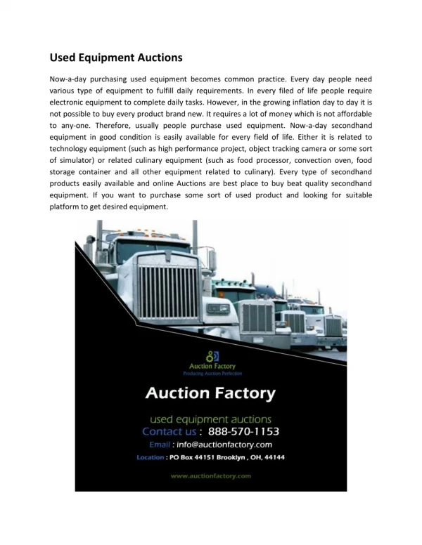 Used Equipment Auctions