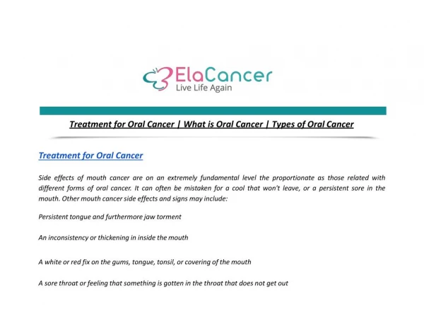 Treatment for Oral Cancer | What is Oral Cancer | Types of Oral Cancer