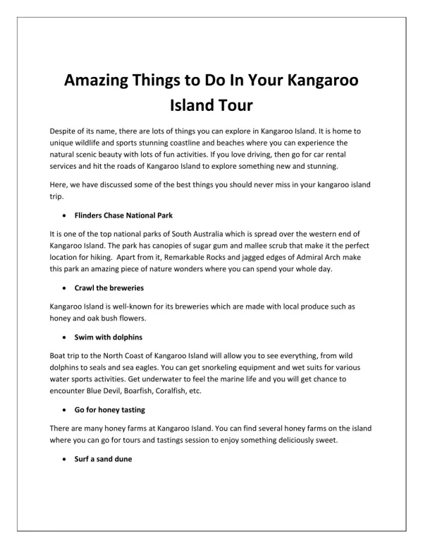 Amazing Things to Do In Your Kangaroo Island Tour