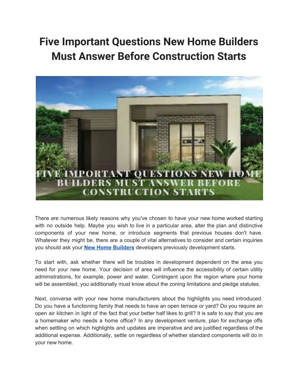 five important questions new home builders must