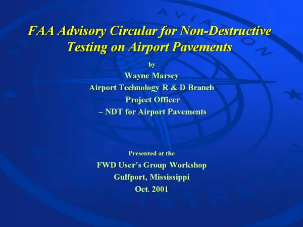 FAA Advisory Circular for Non-Destructive Testing on Airport Pavements