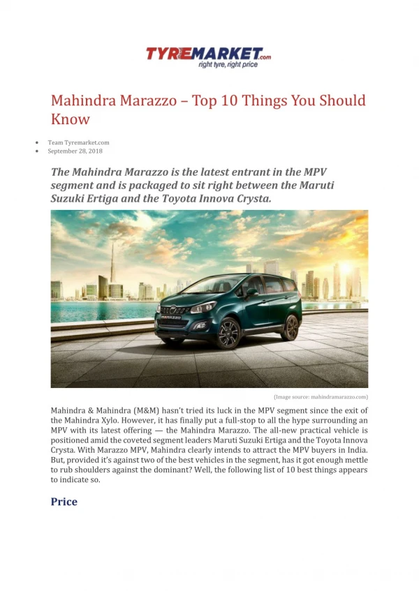 Mahindra Marazzo - Tyremarket.com