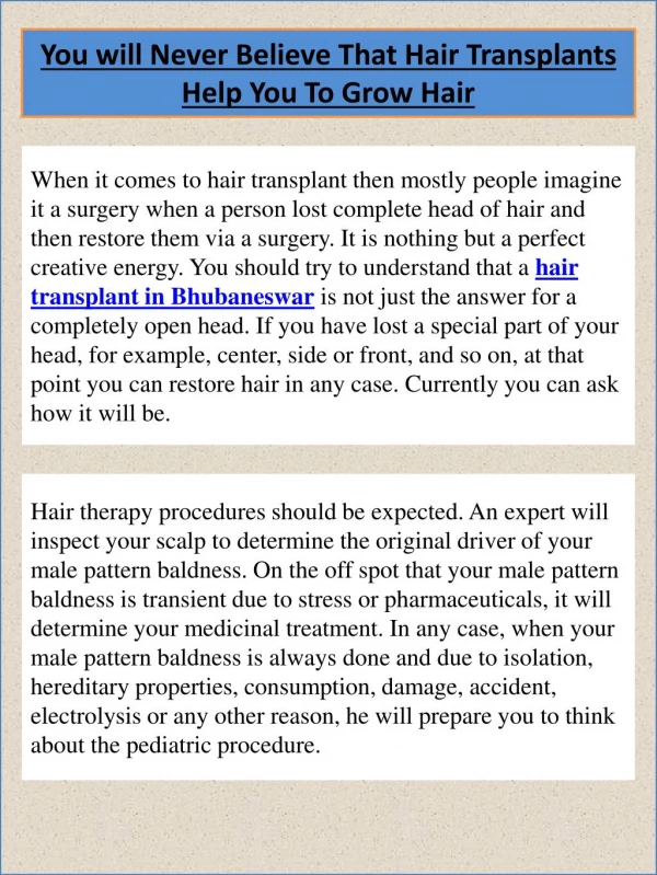 You will Never Believe That Hair Transplants Help You To Grow Hair
