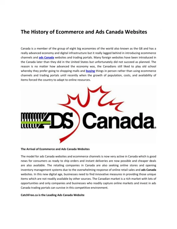 The History of Ecommerce and Ads Canada Websites