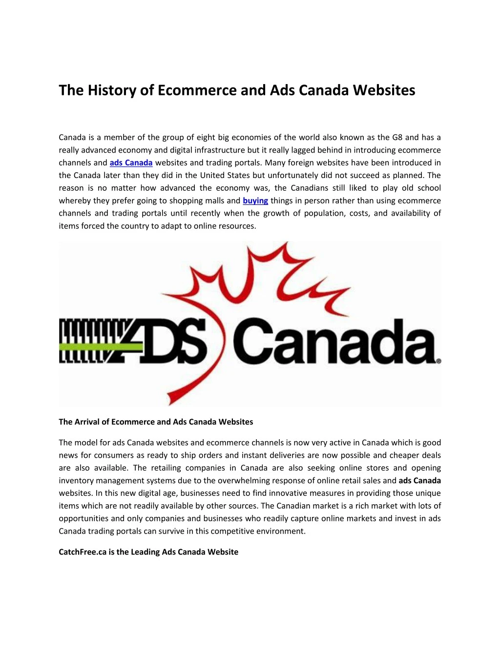 the history of ecommerce and ads canada websites