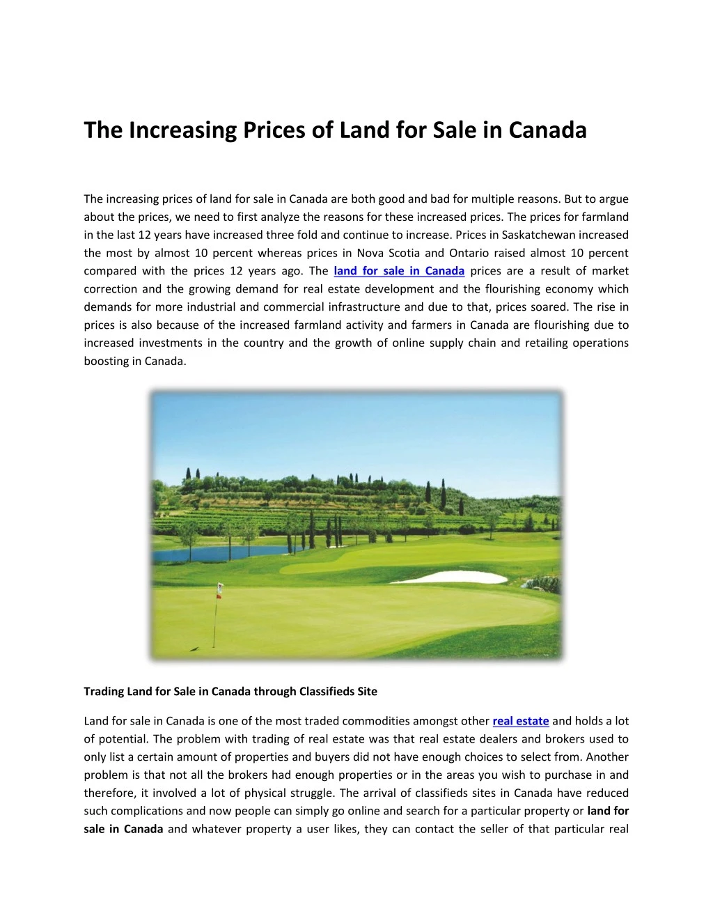 the increasing prices of land for sale in canada