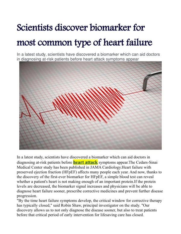 Scientists discover biomarker for most common type of heart failure