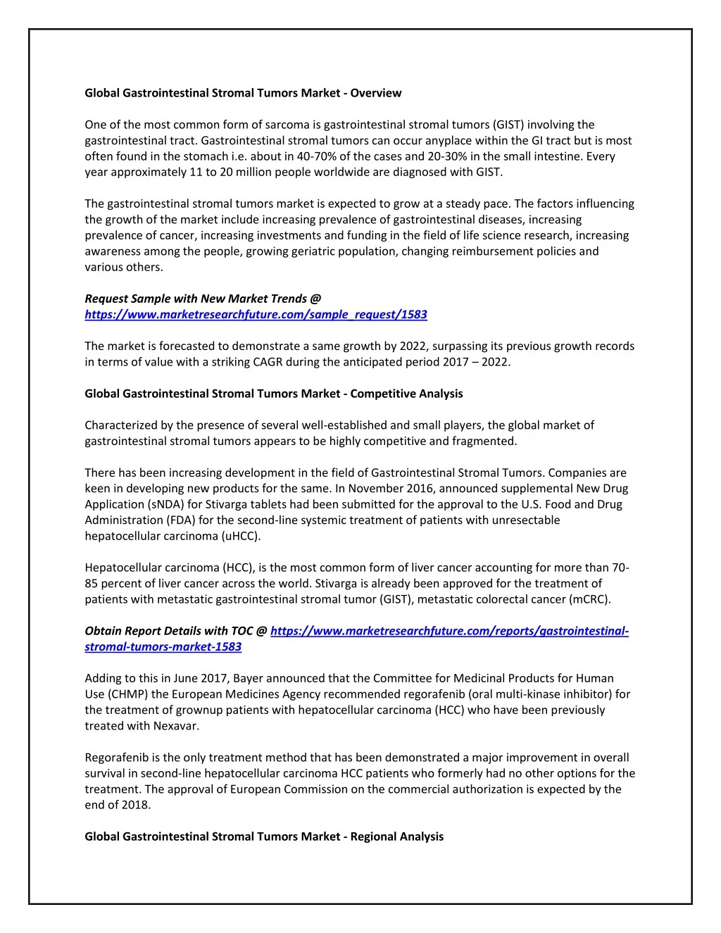 global gastrointestinal stromal tumors market