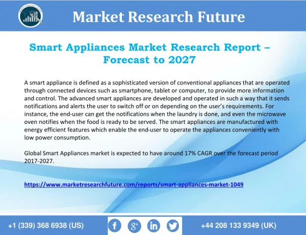 Smart Appliances Market Analytical Overview, Growth Factors, Demand and Trends Forecast Report till 2027