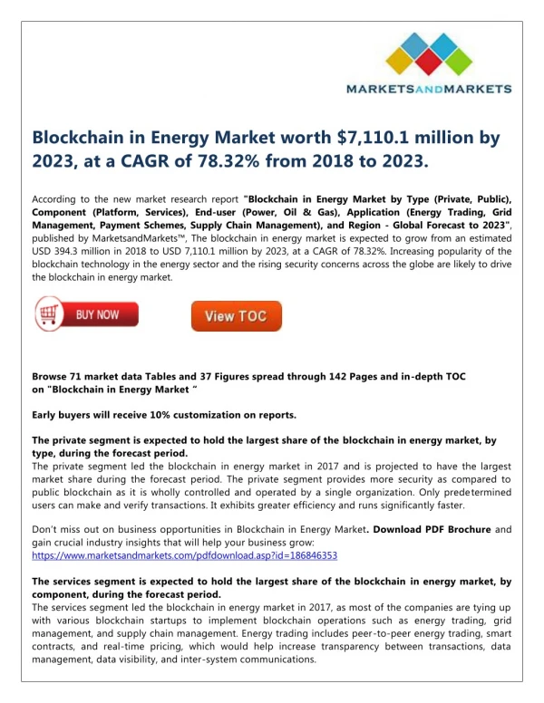 Blockchain in Energy Market Revenue to hit $7.11 Billion with Highest CAGR of 78.32% by 2023