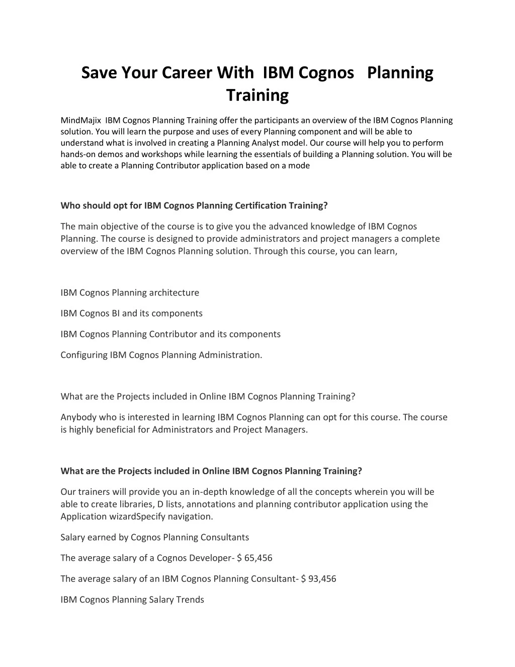 save your career with ibm cognos planning training