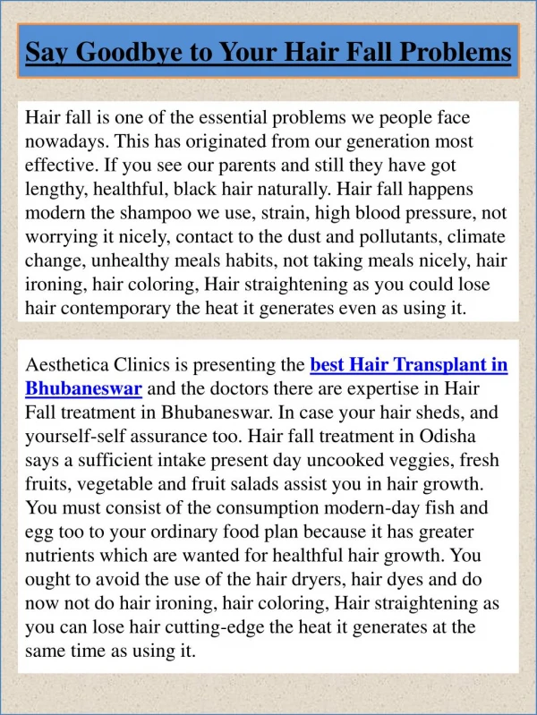 Say Goodbye to Your Hair Fall Problems