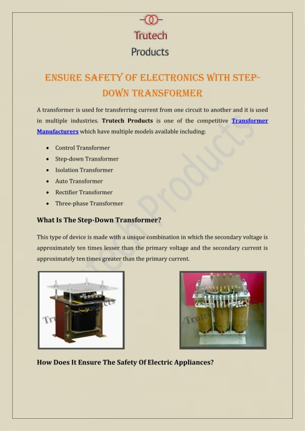 Ensure Safety Of Electronics With Step-Down Transformer