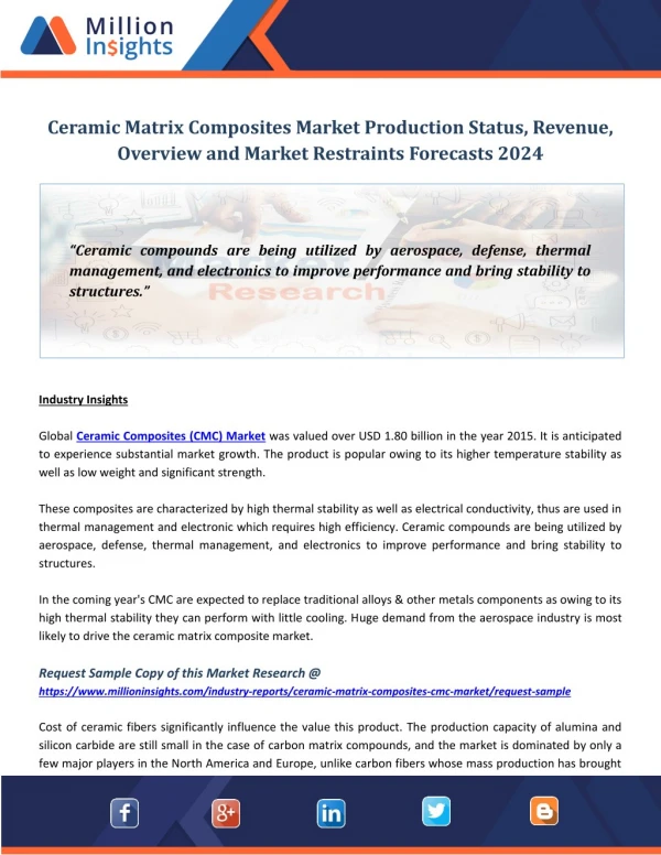 Ceramic Matrix Composites Market Production Status, Revenue, Overview and Market Restraints Forecasts 2024