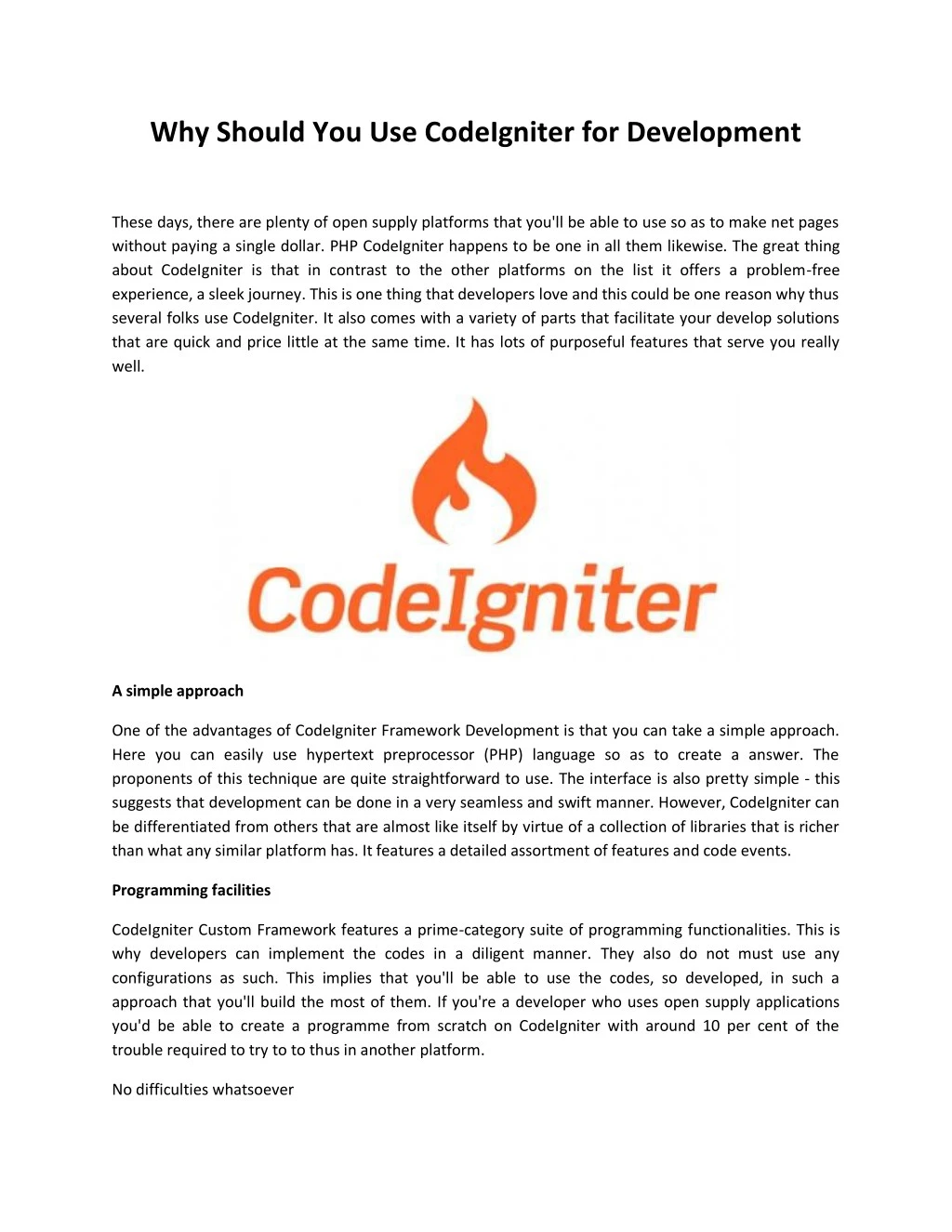 why should you use codeigniter for development