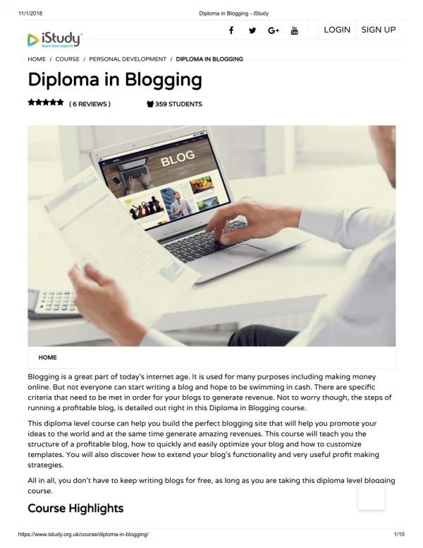 Diploma in Blogging - istudy