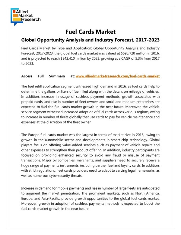 Fuel Cards Market Overview
