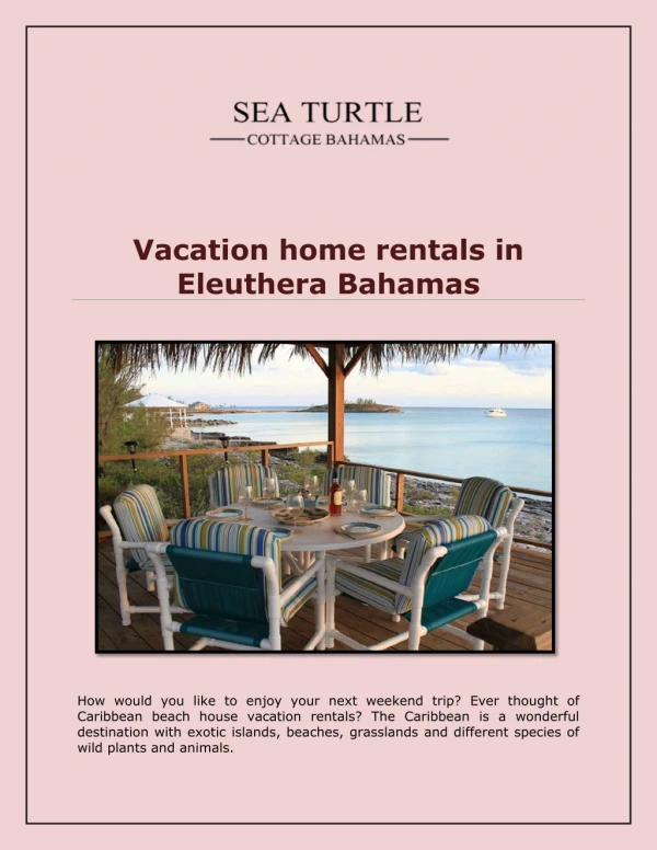 Vacation home rentals in Eleuthera Bahamas