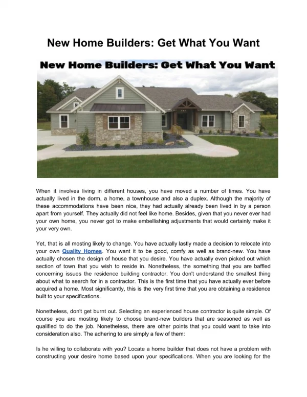 Need More Time? Read These Tips To Eliminate NEW HOME BUILDERS: GET WHAT YOU WANT