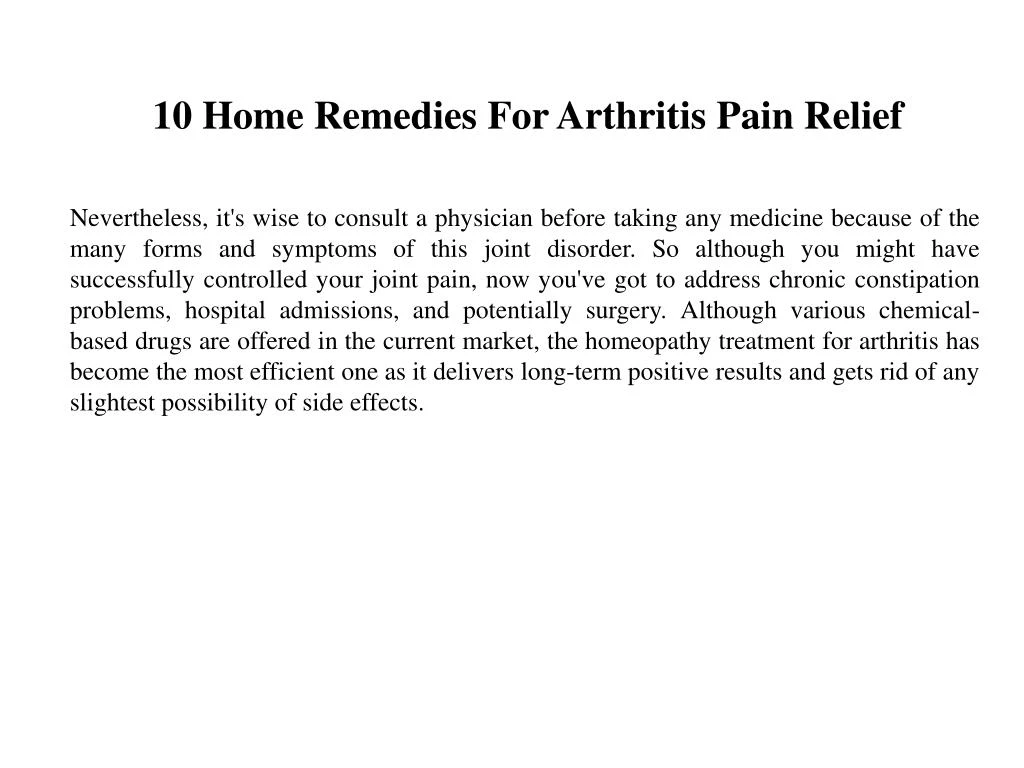 10 home remedies for arthritis pain relief