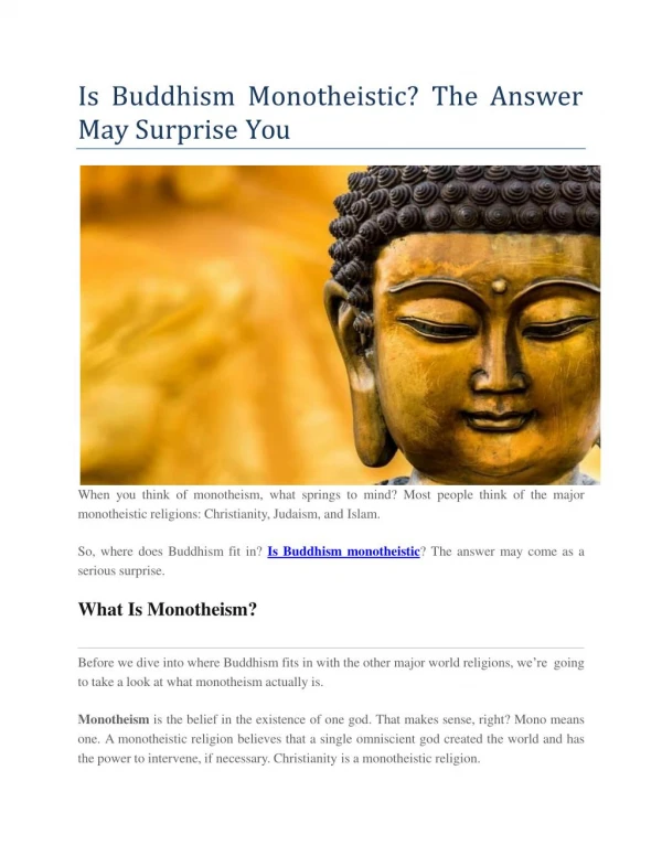 Is Buddhism Monotheistic? The Answer May Surprise You