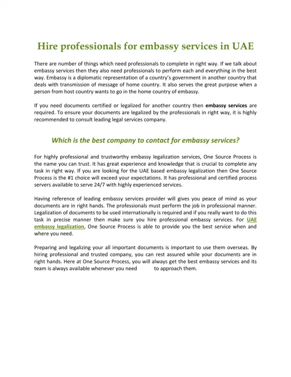 Hire professionals for embassy services in UAE