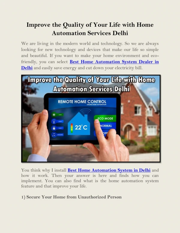 Improve the Quality of Your Life with Home Automation Services Delhi