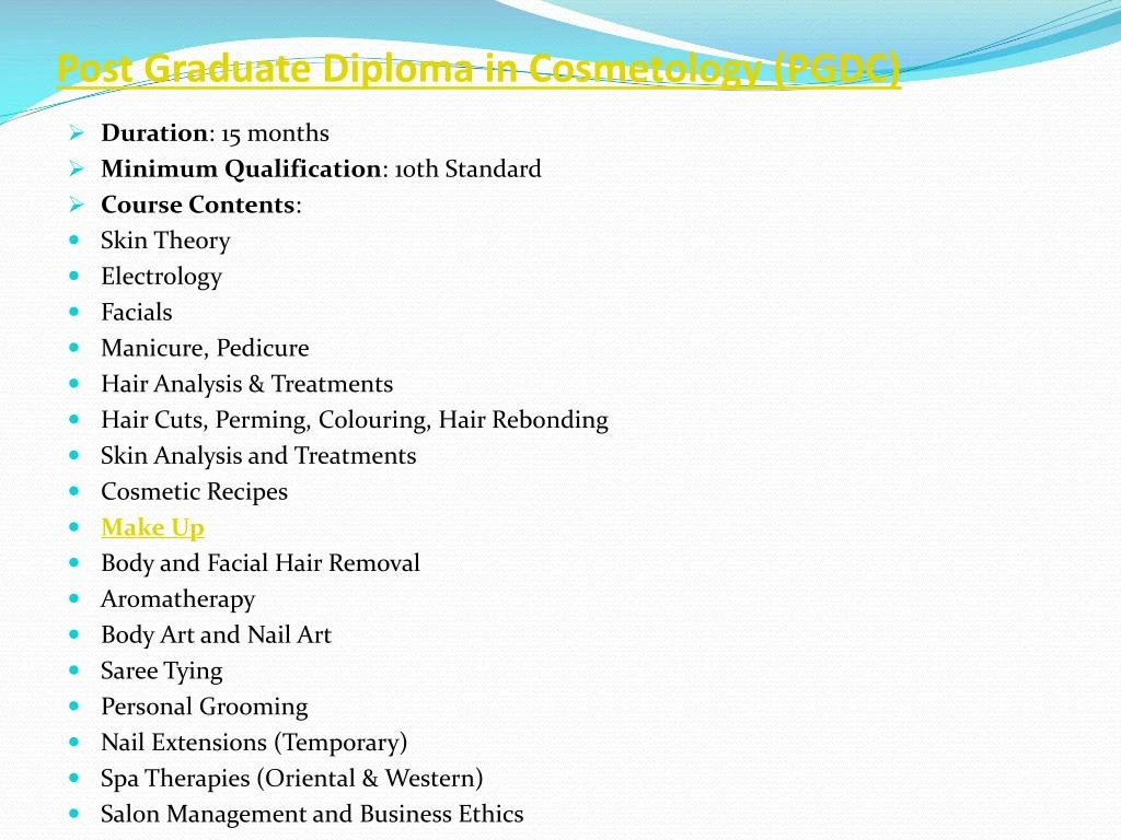 post graduate diploma in cosmetology pgdc