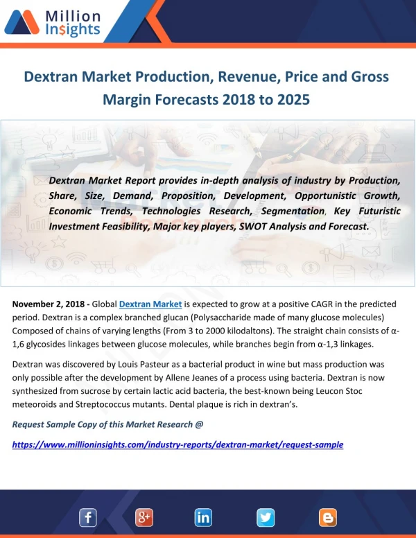Dextran Market Production, Revenue, Price and Gross Margin Forecasts 2018 to 2025