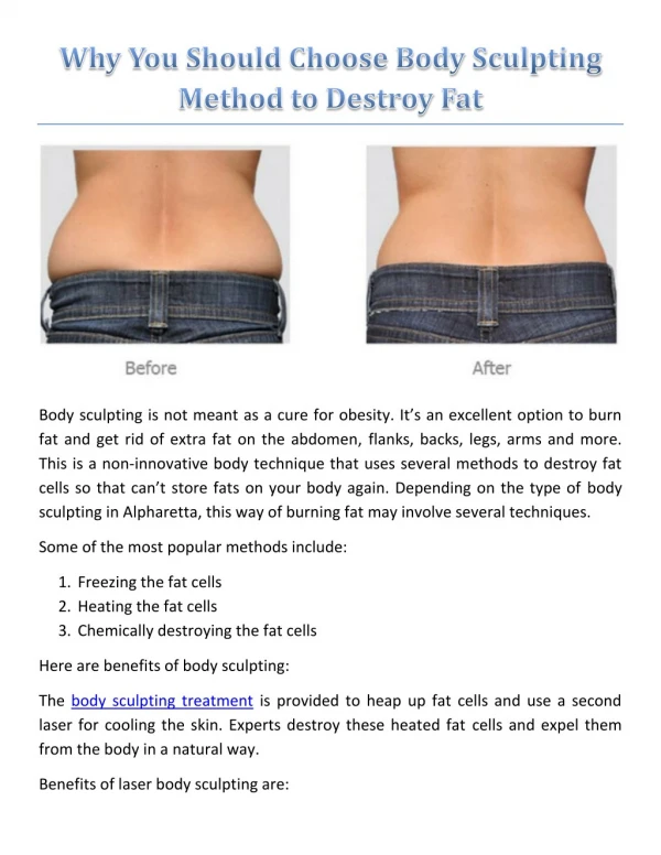 Why You Should Choose Body Sculpting Method to Destroy Fat