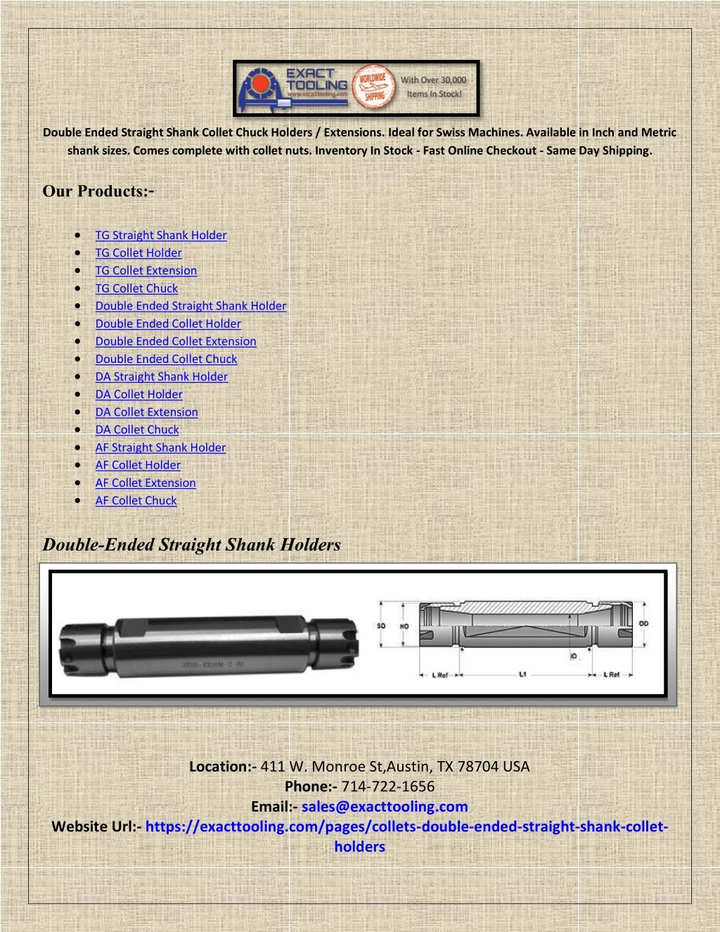 double ended straight shank collet chuck holders