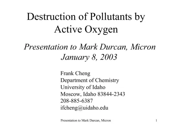 Destruction of Pollutants by Active Oxygen