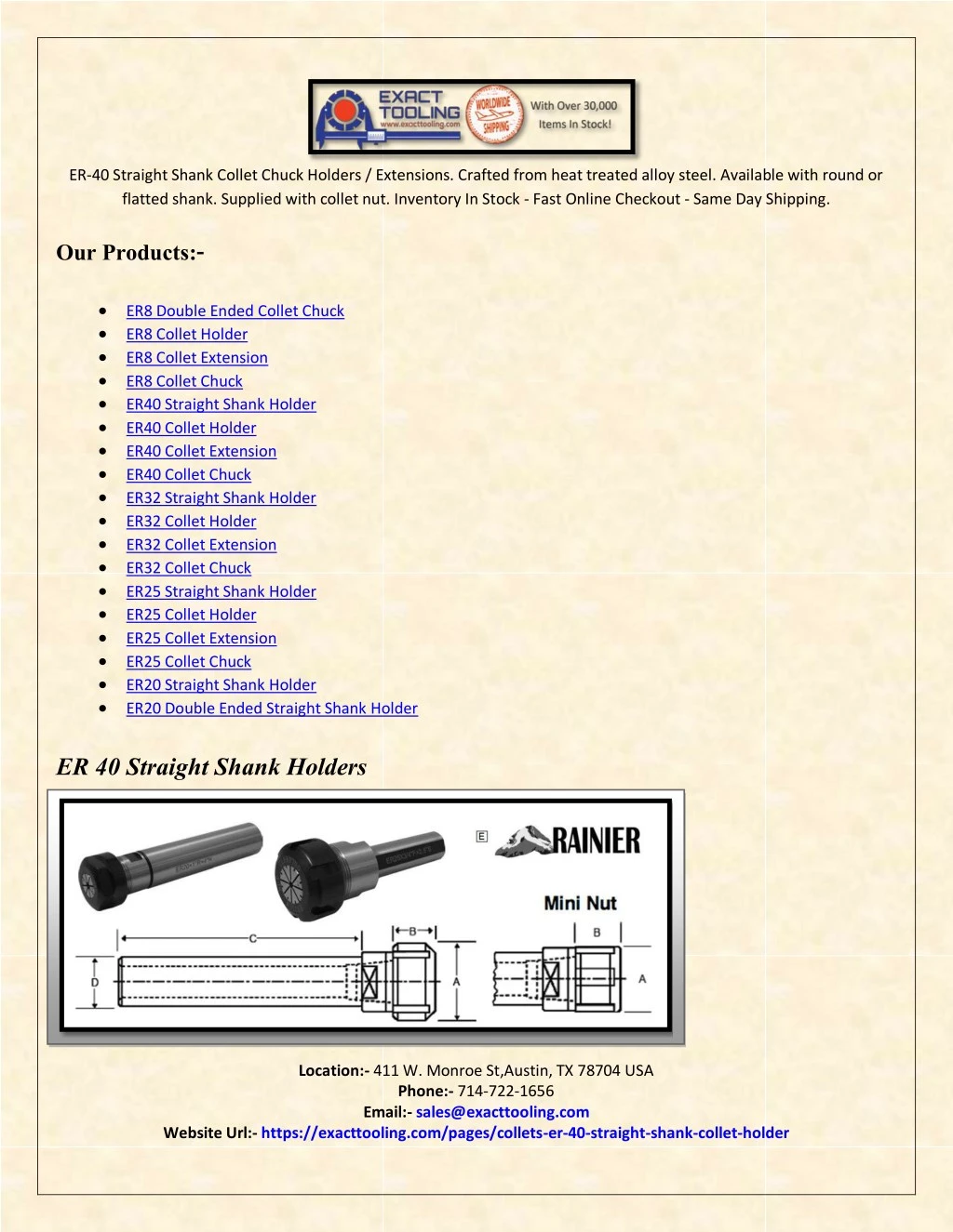 er 40 straight shank collet chuck holders