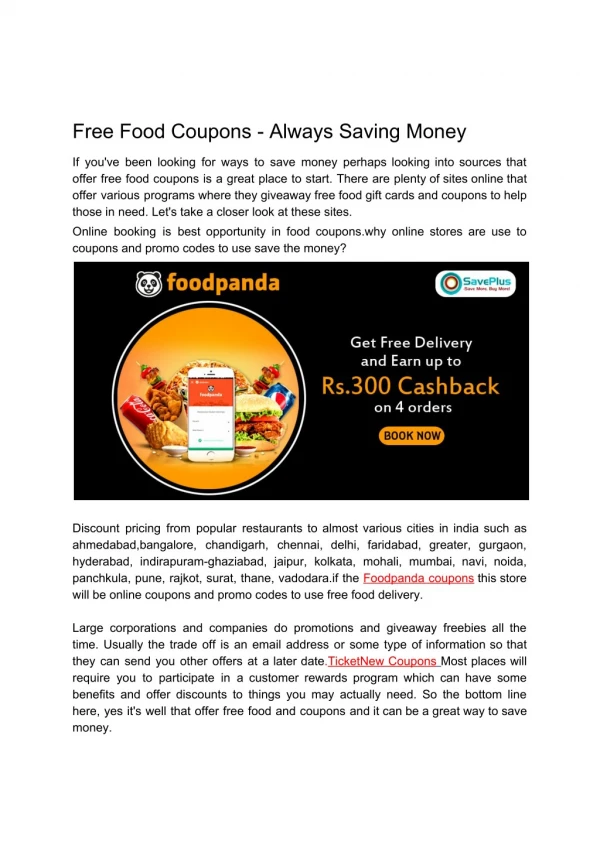 Free Food Coupons - Always Saving Money