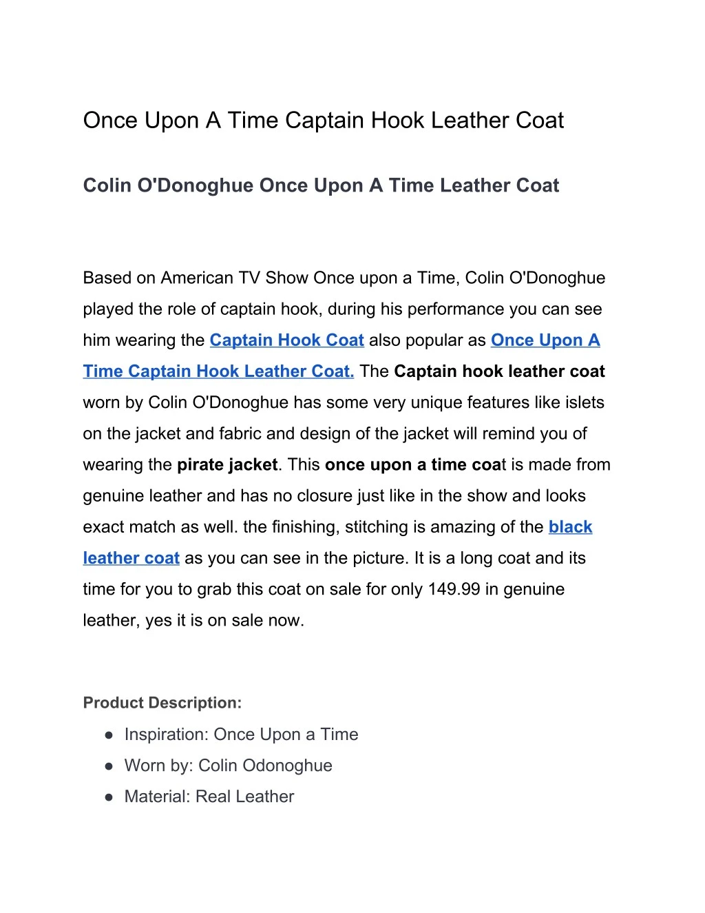 once upon a time captain hook leather coat