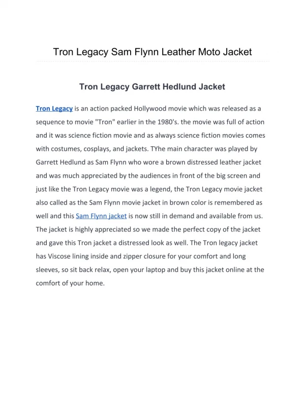 Tron Legacy Sam Flynn Leather Moto Jacket