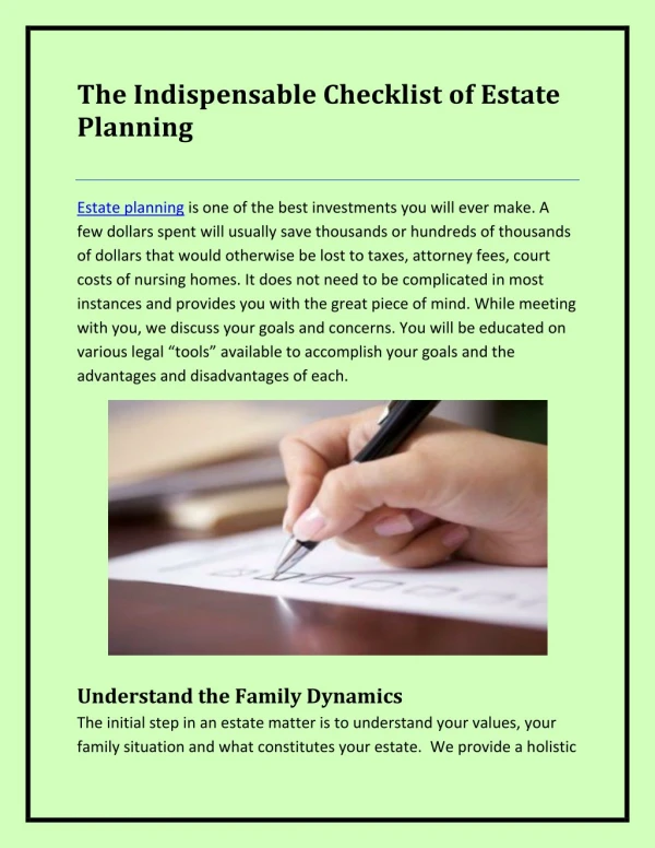 The Indispensable Checklist of Estate Planning