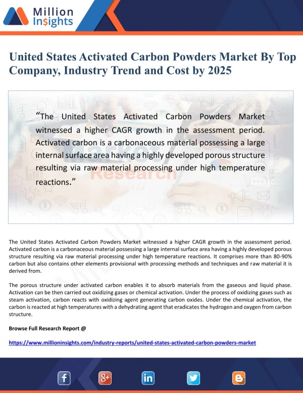 United States Activated Carbon Powders Market Analysis By Top Company, Industry Trend and Cost by 2025