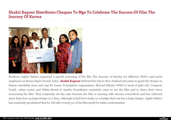 Shakti Kapoor Distributes Cheques To Ngo To Celebrate The Success Of Film The Journey Of Karma