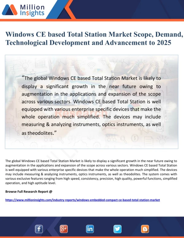 Windows CE based Total Station Market Scope, Demand, Technological Development and Advancement to 2025