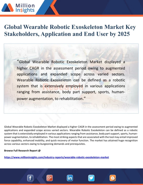 Global Wearable Robotic Exoskeleton Market Key Stakeholders, Application and End User by 2025