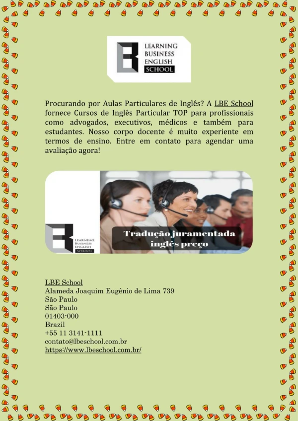 Curso de Inglês Particular Disponível na lbeschool.com.br