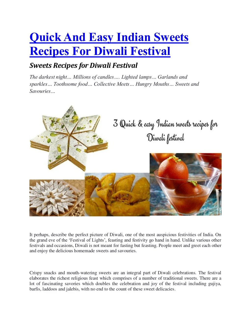 quick and easy indian sweets recipes for diwali