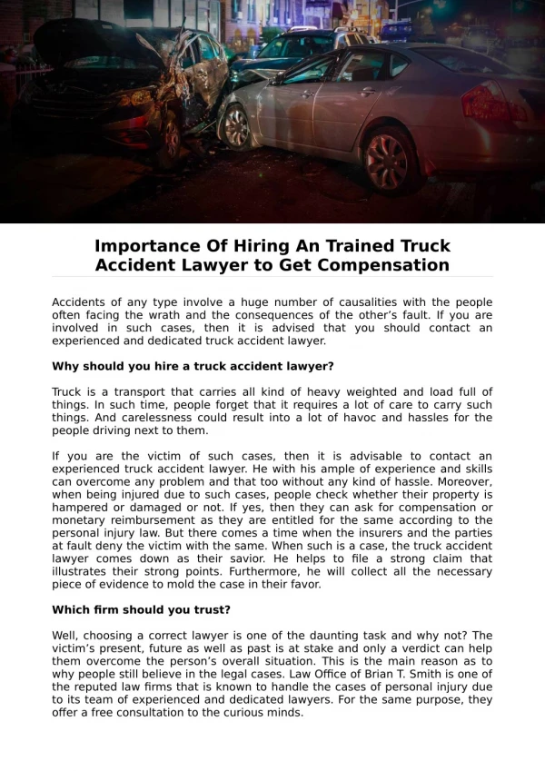 Importance Of Hiring An Trained Truck Accident Lawyer to Get Compensation