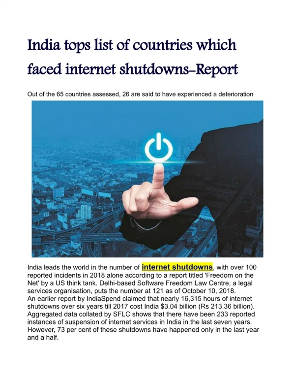 India tops list of countries which faced internet shutdowns: Report