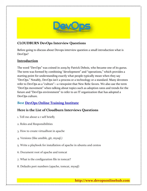 CLOUDBURN DevOps Interview Questions | DevOps Online Training